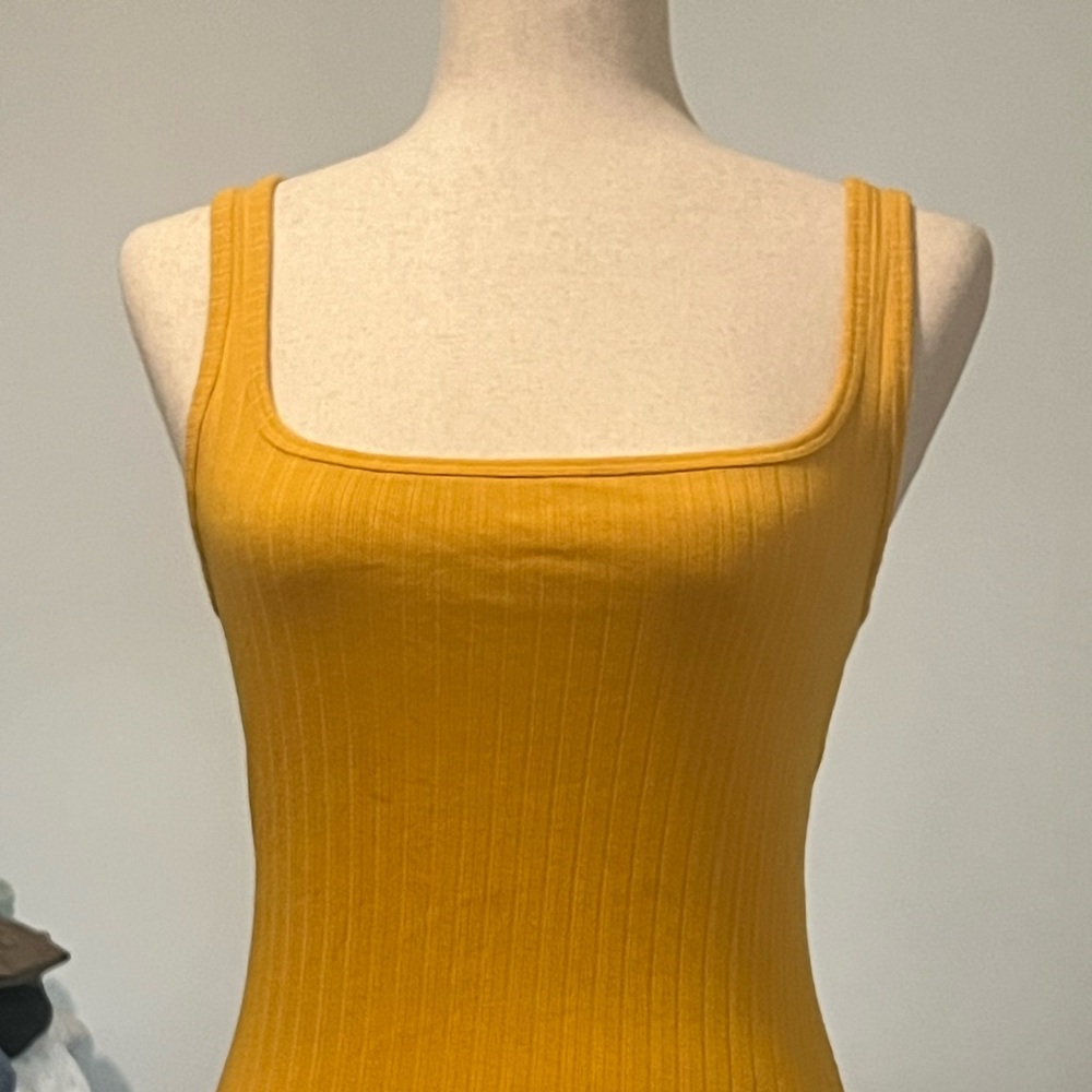 & Other Stories Mustard Ribbed Square-Neck Tank